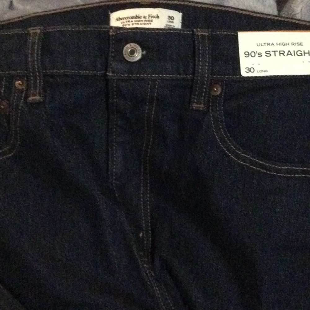 Abercrombie & Fitch Women's Dark Blue Straight Leg Jeans